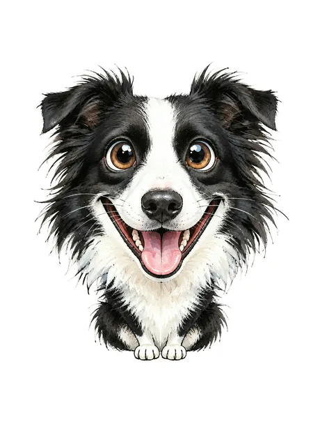 Caricature d'animal à la grosse tête, à l'encre et à l'aquarelle