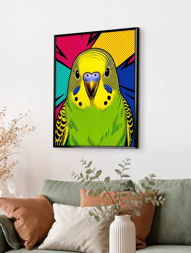 Pop Art encadré, en situation dans un salon
